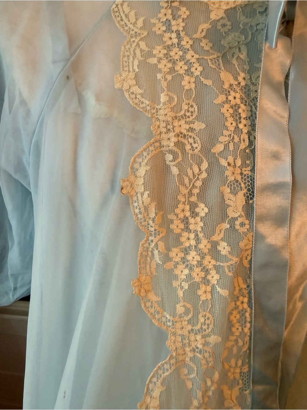 Vintage 40s Light Blue Chemise Set with Ivory Lace Trim - Picture 14 of 16
